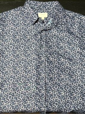 Men's Navy Floral Print Button-Down Shirt